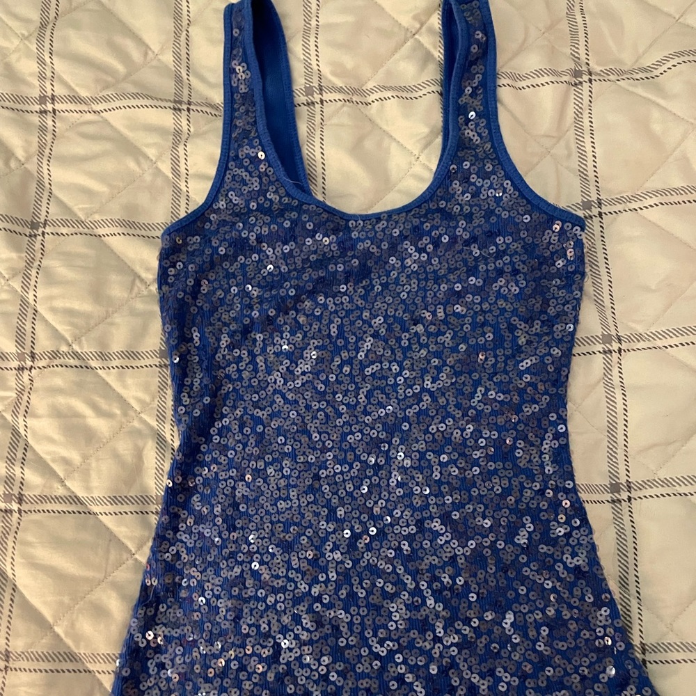 Express blue sequin tank top